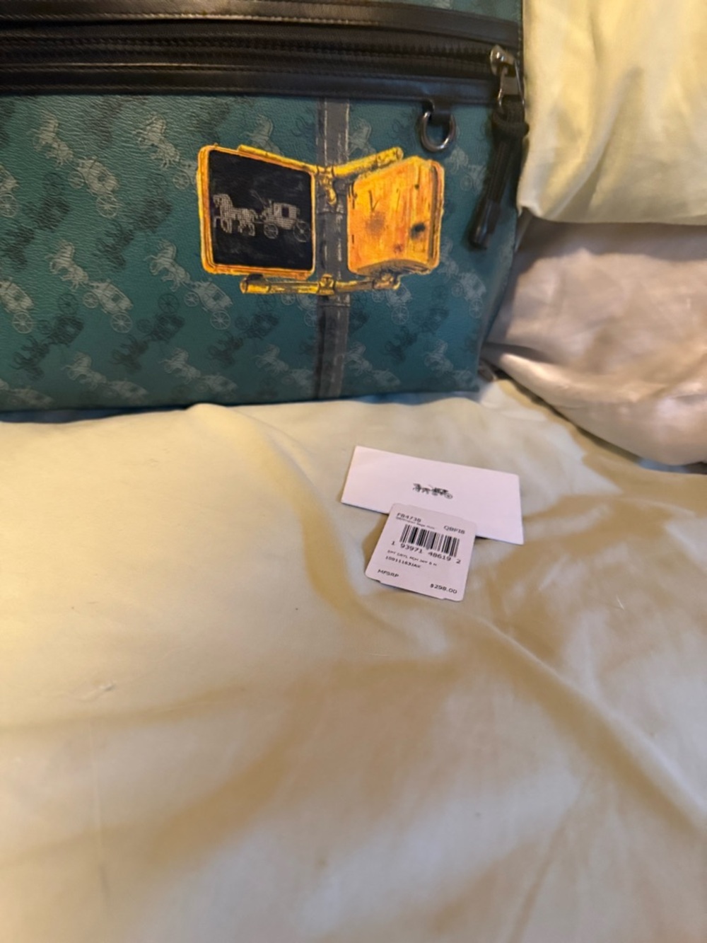 Coach Teal Signature Canvas Pouch with Yellow Traffic Sign Accent - Picture 5 of 7